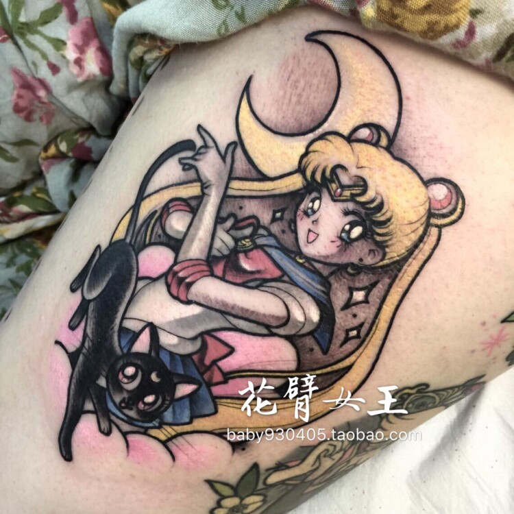 花臂少女 D111 X228 美少女月牙猫咪纹身贴 软妹 贴纸 可贴玻璃