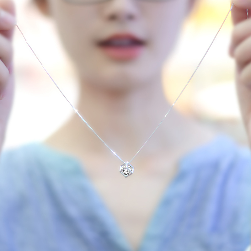 s925銀項鏈女清新純銀鎖骨鏈百搭女式項鏈日韓潮愛情魔方吊墜學生