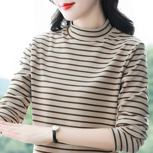 半高领德绒打底衫女秋冬中年妈妈内搭保暖长袖上衣大码t恤女外穿