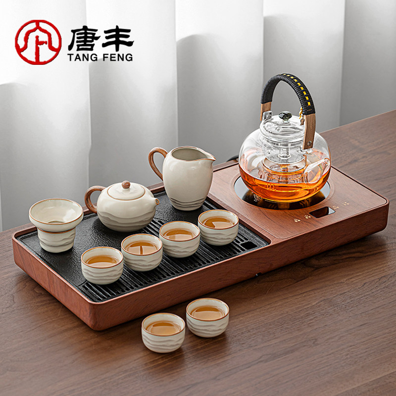 唐丰汝窑茶具套装家用茶台烧水壶一体年轻人泡茶专用茶壶茶杯一套
