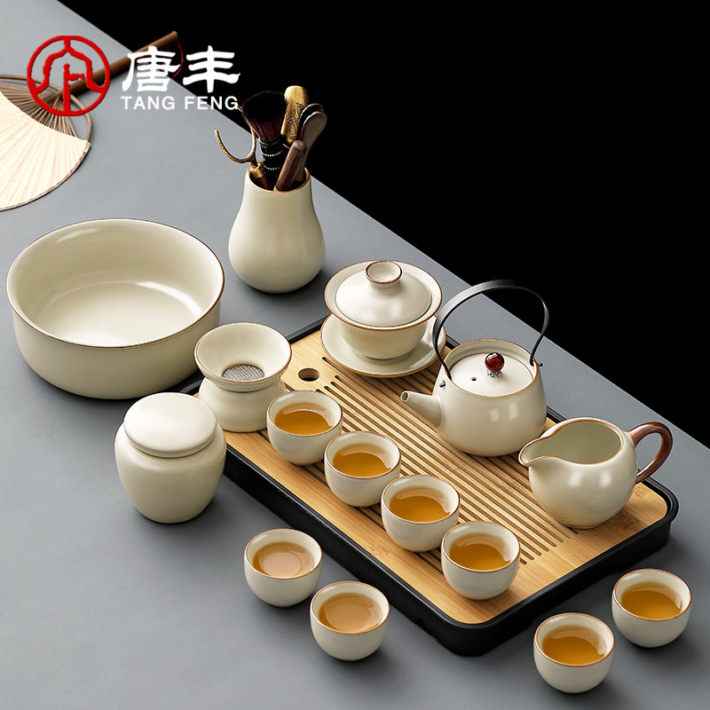 唐丰汝窑茶具套装家用简约功夫泡茶小套冰裂汝瓷喝茶用品大全新款