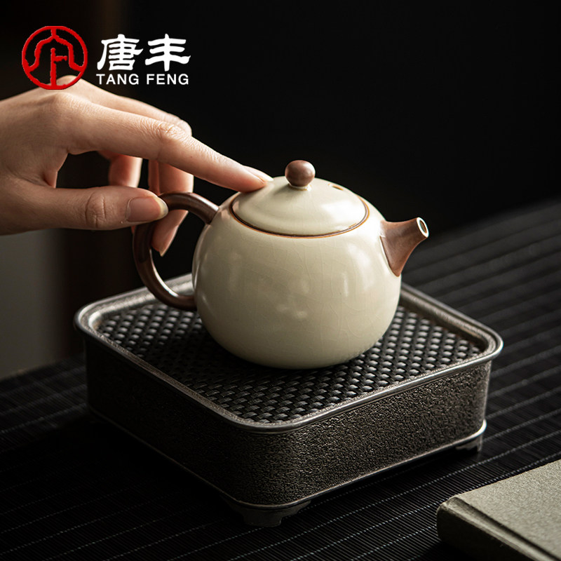 唐丰米黄汝窑茶壶陶瓷泡茶壶家用泡茶茶具单壶单个冰裂壶小西施壶