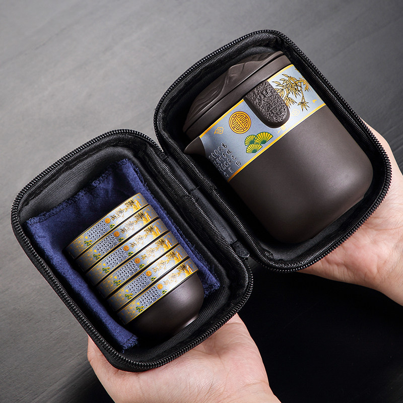 唐丰紫砂快客杯一壶六杯户外功夫泡茶器旅行个人专用随身喝茶装备