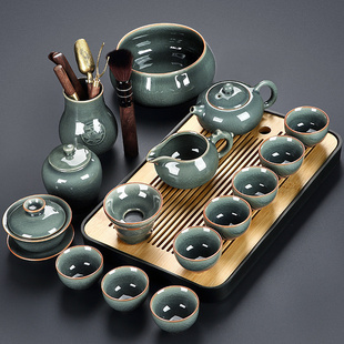 哥窑功夫f茶具小套家用开片可养泡茶壶小型茶台轻奢新中式 新品 陶