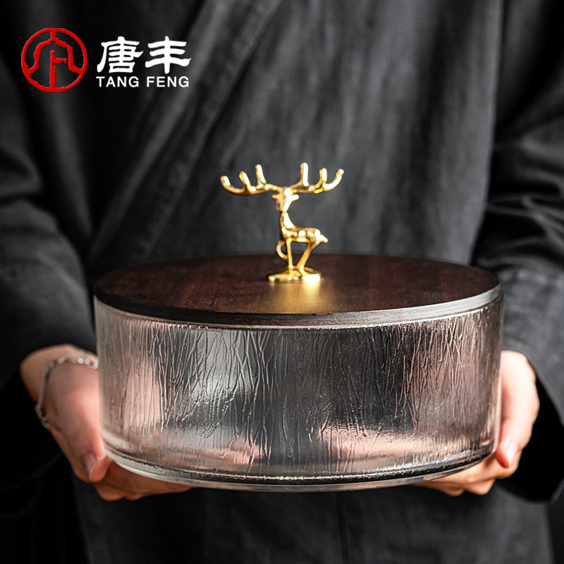 玻璃茶洗带盖防尘家用大容量功夫茶具收纳碗创意锤纹水洗杯洗水盂