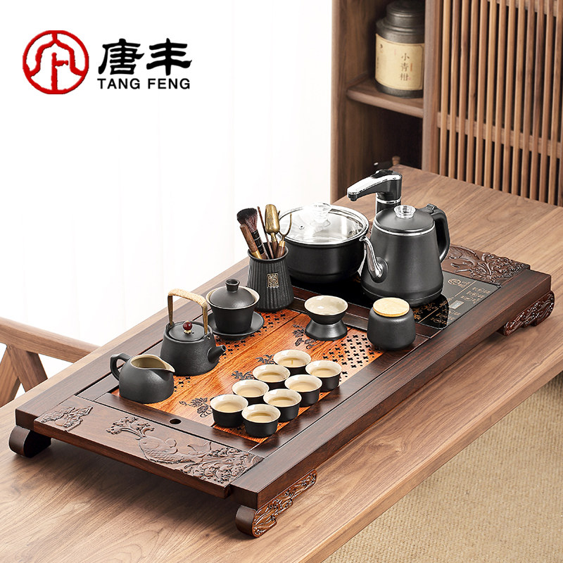 唐丰高档茶具套组家用新款全自动上水一体黑檀实木茶盘泡茶台轻奢