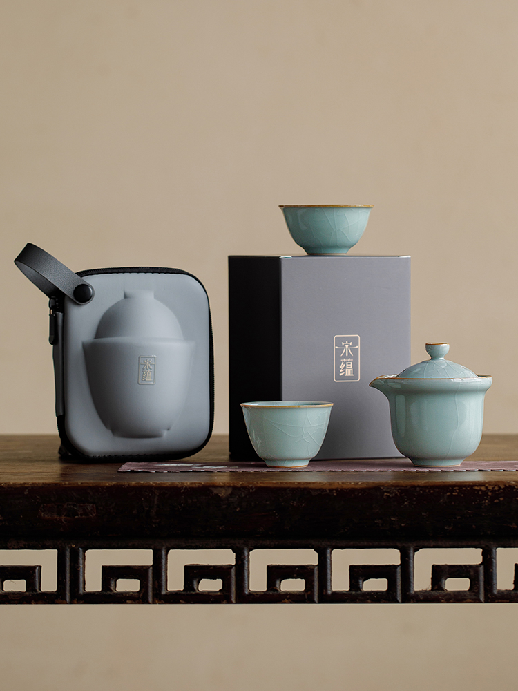 唐丰 李桂莲 天青汝窑便携式茶具旅行套装快客杯一人二杯高端茶杯,餐饮具,旅行茶具,淘宝优惠券,粉丝福利购,淘宝优惠卷