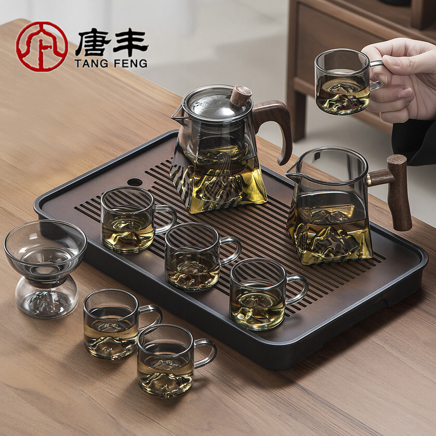 唐丰玻璃茶具套组家用办公室泡茶专用茶壶茶台一整套功夫喝茶器