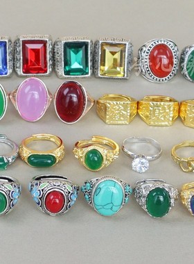 复古做旧镶宝石戒指镀金指环