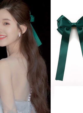 赵露思同款发夹发带绿色丝带日系红色蝴蝶结头绳飘带马尾超仙发圈