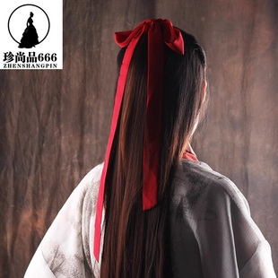 飘带古风发带丝带头绳古代汉服头饰扎头发花木兰丝巾发圈红色发饰