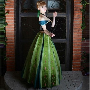 安娜公主裙COS冰雪奇缘anna长裙成人迪士尼裙子绣花2件套加冕礼服