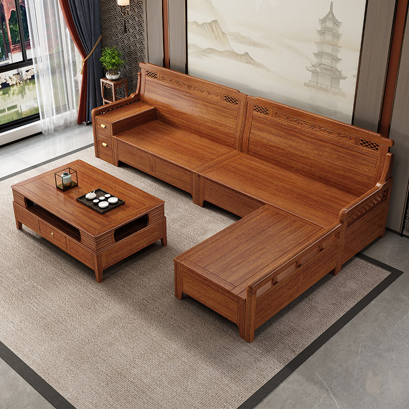 金花梨木新中式实木沙发组合冬夏两用转角贵妃储物菠萝格红木家具,住宅家具,实木沙发,淘宝优惠券,粉丝福利购,淘宝优惠卷