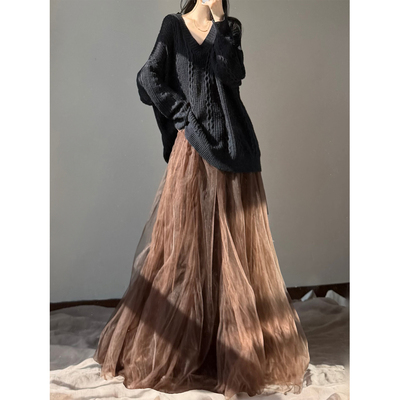 剪变2025秋冬焦糖网纱半身裙