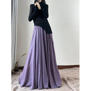 新中式 到脚踝长裙国风大摆裙不规则禅意裙子 棉麻半身裙女春夏新款