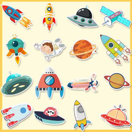 飞船火箭宇航员飞碟UFO手账贴纸装饰背景手机壳电脑笔记本贴画