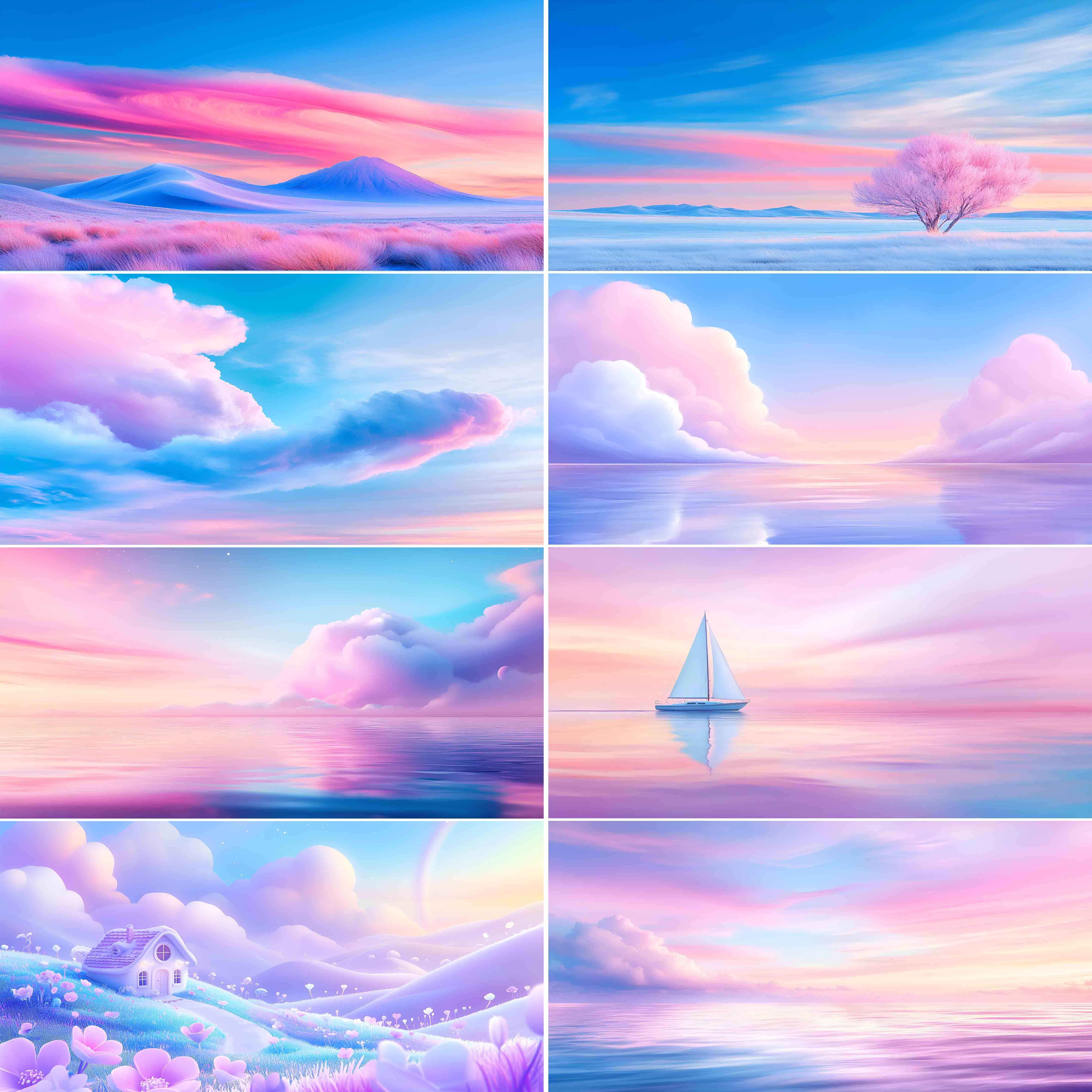 鱼缸背景贴纸梦幻天空壁画水族箱造景装饰贴画定制天空云彩缸外贴