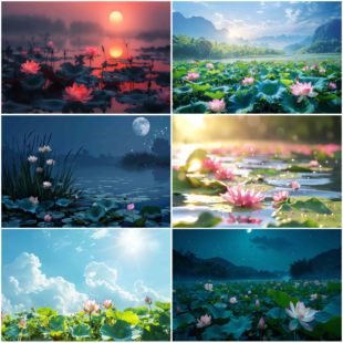 鱼缸背景贴纸荷花池塘水族箱造景装饰画定制水族箱造景装饰缸外贴