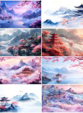 鱼缸背景贴纸国风唯美装饰壁画