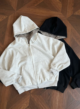 RCMAN千鸟格双面穿拉链连帽卫衣boxy两穿夹克外套cleanfit男女款