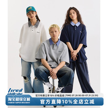 TIRED简约撞色格子拼接短袖t恤男女2025夏季新款POLO领上衣体恤衫