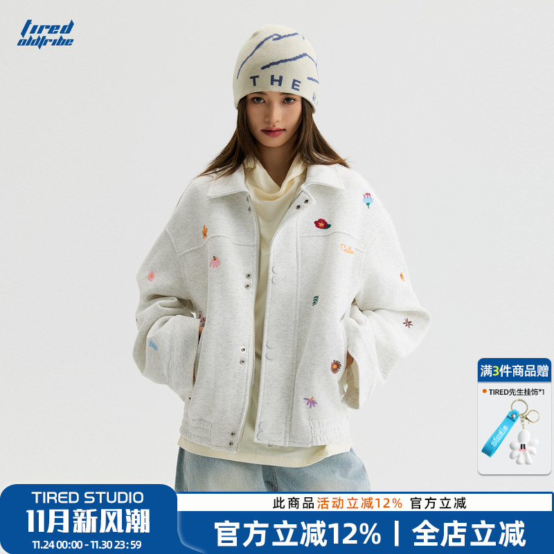 TIRED美式复古小刺绣夹克秋情侣