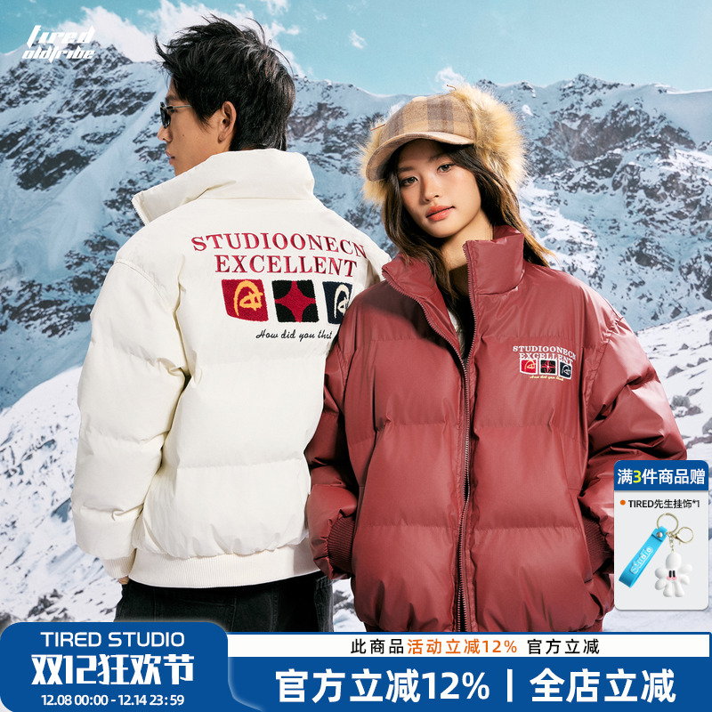 TIRED美式复古印花保暖棉服外套