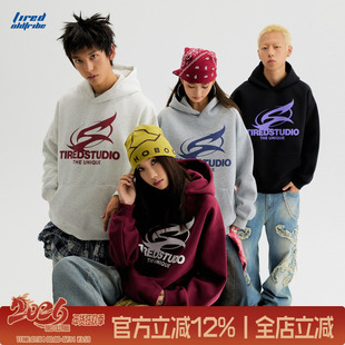 TIRED美式复古420g重磅连帽卫衣情侣款宽松街头套头衫休闲上衣潮