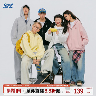 宽松运动长袖 TIRED美式 情侣款 连帽卫衣春季 百搭休闲上衣 简约开衫