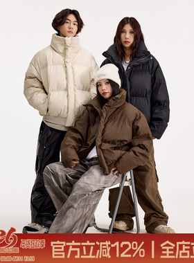 TIRED国潮简约保暖高领棉衣男女冬季情侣学院风加厚外套保暖棉服