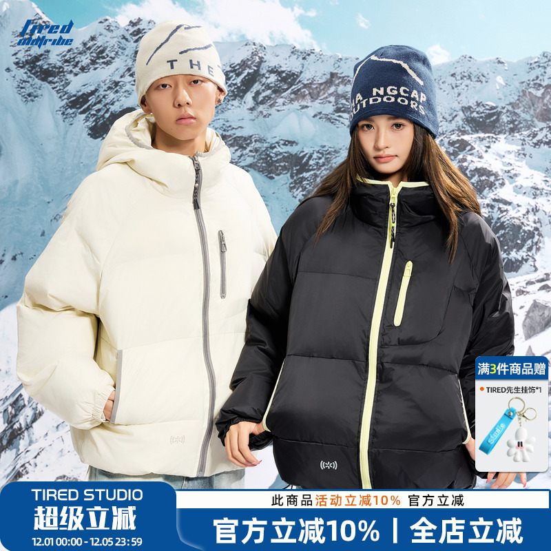 TIRED美式撞色连帽防风棉衣冬季