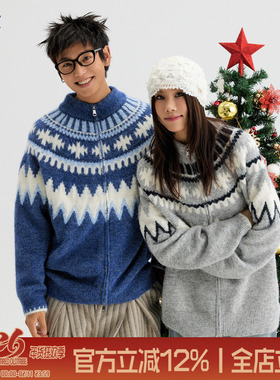 TIRED美式情侣款费尔岛开衫毛衣秋冬季马海毛圣诞针织衫外套上衣