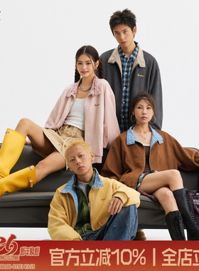 TIRED美式潮流格子拼接麂皮绒外套秋季美拉德上衣情侣休闲外套潮