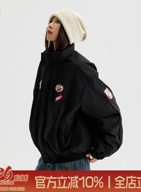 TIRED美式复古贴标立领棉服冬季廓形解构加厚外套情侣工装棉衣潮