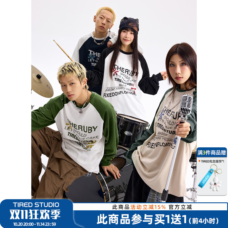 TIRED长袖宽松潮流长袖T恤