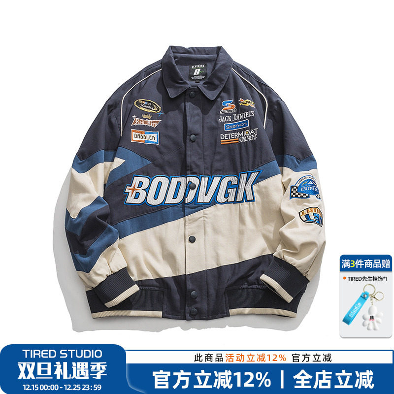 翻领秋季宽松拼色夹克