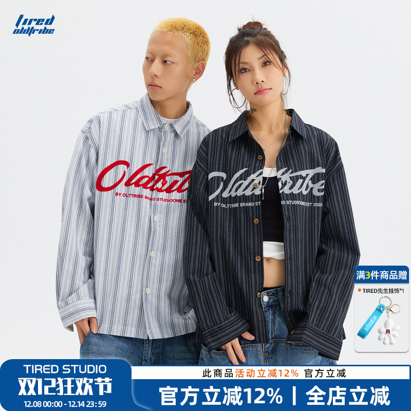 陈少熙同款 TIRED美式植绒棉麻大码长袖衬衫boxy宽松亚麻休闲衬衣