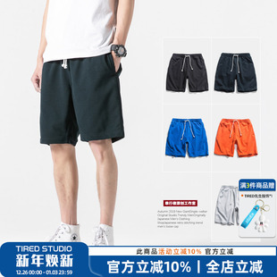 男夏季 男休闲裤 纯棉薄款 男宽松沙滩裤 子男 潮牌五分裤 日系运动短裤