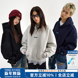 TIRED重磅520g短款 情侣上衣 cleanfit连帽卫衣男女春秋宽松套头衫
