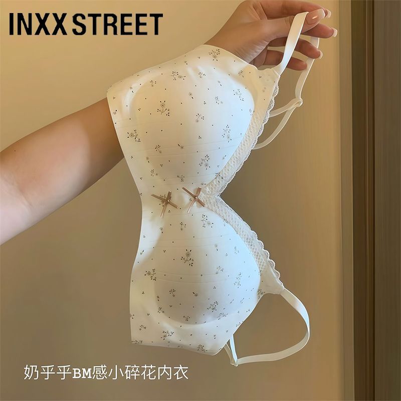 INXXSTREET碎花蕾丝边内衣女小胸聚拢上托收副乳透气文胸罩防下垂