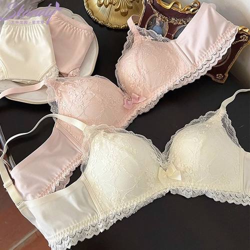 紫兰蒂蕾丝内衣女小胸聚拢显大性感文胸罩套装上托防下垂收副乳