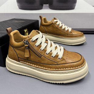 男士 鞋 子时尚 男鞋 高帮板鞋 加厚特大码 百搭皮面休闲鞋 2025秋冬新款