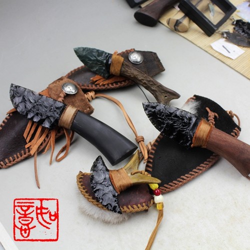 黑曜石刀龙晶刀手工打制摆件吊坠