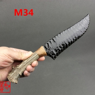 现货天然黑曜石刀红琉璃鹿角柄爪子刀手工打制石器刀龙晶石刀M34