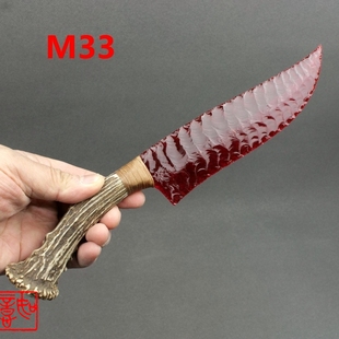 现货天然黑曜石刀红琉璃鹿角柄爪子刀手工打制石器刀龙晶石刀M33