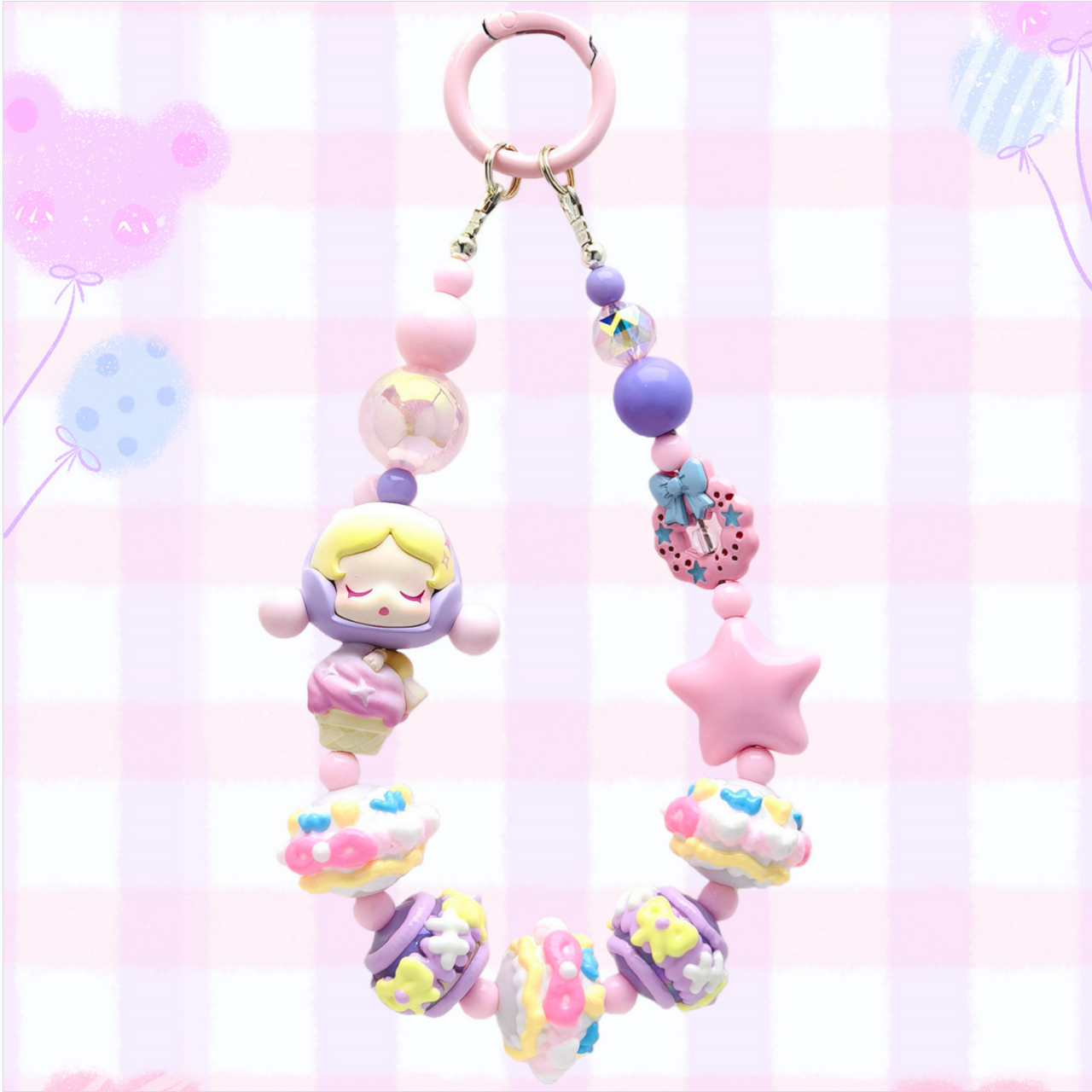 diy原创泡泡正版萌粒SKULLPANDA手机链挂绳钥匙包挂车挂