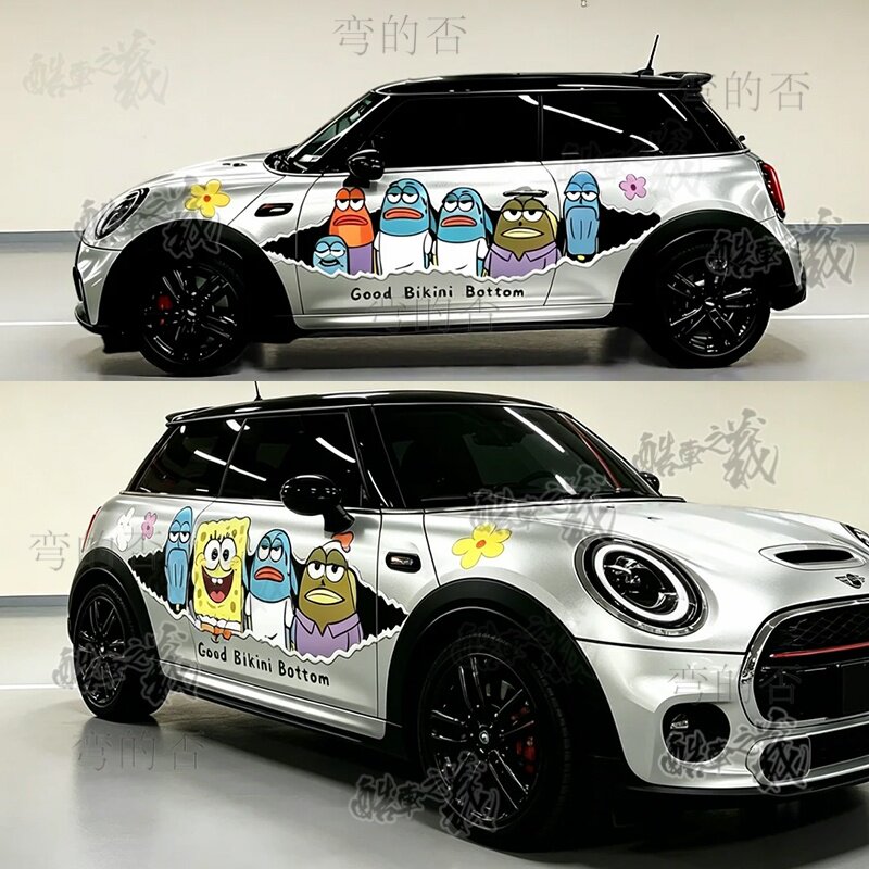 适用宝马MINI比奇堡运输大队车贴特斯拉modely/3海绵宝宝装饰贴纸