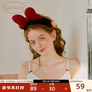 Gukoo/果壳女束发带蝴蝶结新年红发饰浴室卡通毛绒松紧洗脸发饰