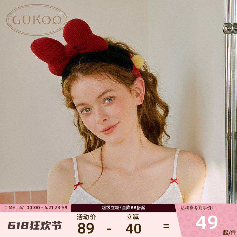 Gukoo/果壳女束发带蝴蝶结新年红发饰浴室卡通毛绒松紧洗脸发饰