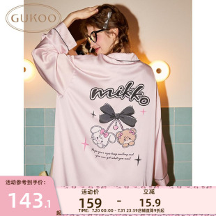 果壳翻领春季 Gukoo 舒适卡通色丁mikko睡裙女士家居睡裙可外穿